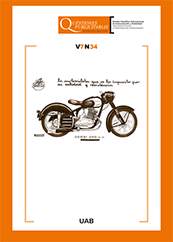 Volumen 7, número 34. Ilustrado con un cartel publicitario clásico con la imagen a lápiz de una motocicleta Derbi 250. Con el texto "La motocicleta que se ha impuesto por su calidad y resistencia".